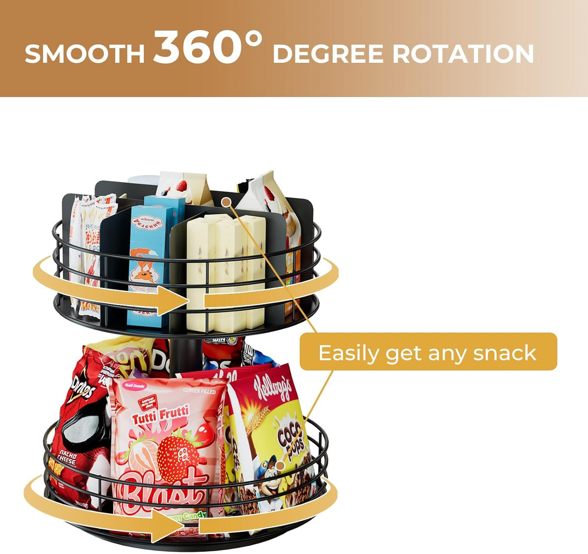 Snack Organizer - Versatile Snack Storage 2 Tier Lazy Susan with Convenient Grab-and-Go Design
