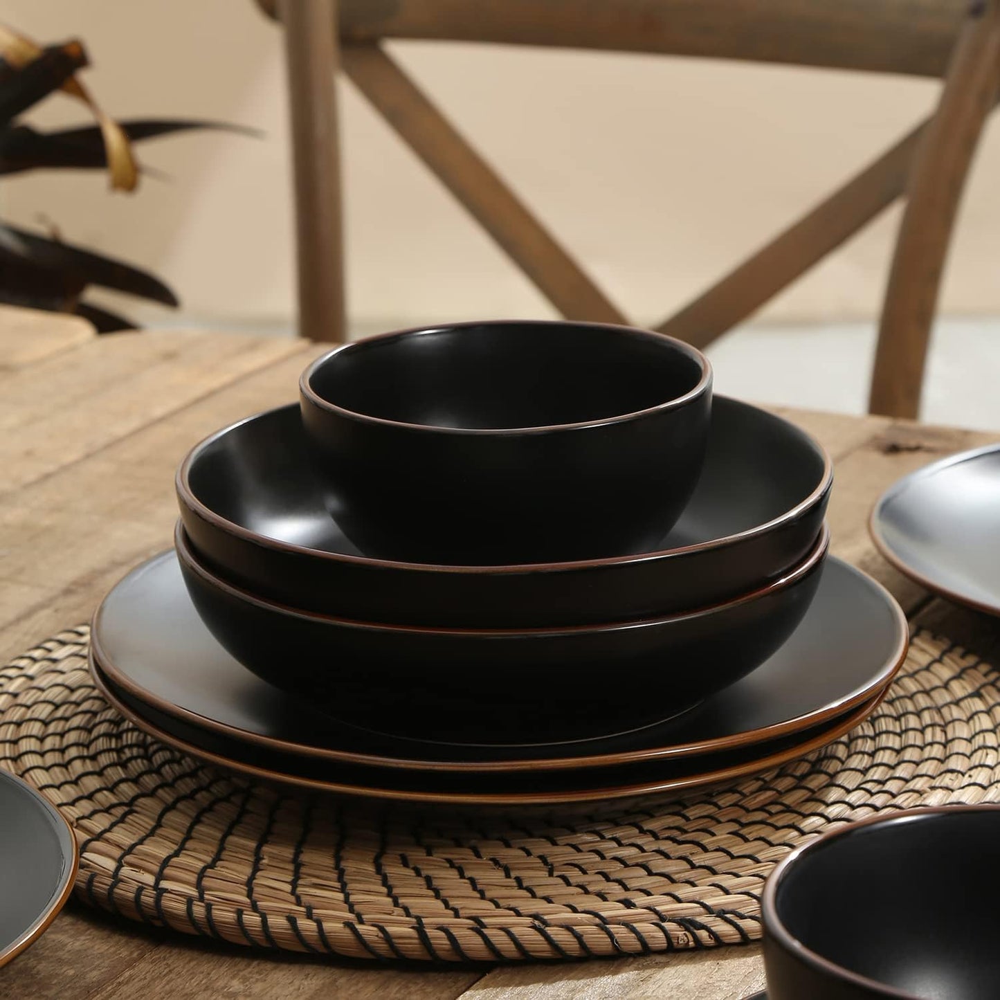 Stone Lain Brasa Modern Stoneware 16 Piece Dinnerware Sets, Plates and bowls Sets, Dish Set for 4