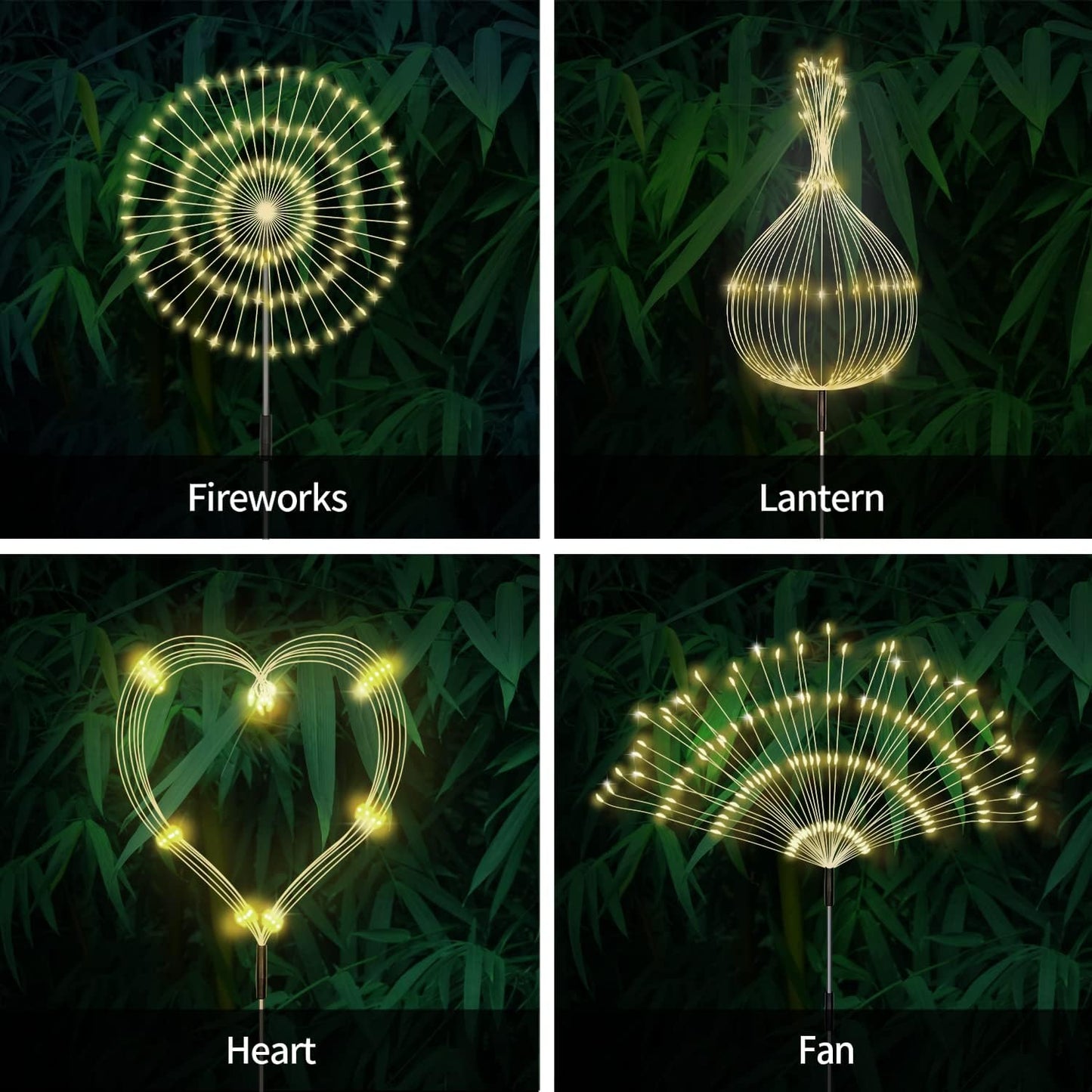 Solar Outdoor Warm White Garden Lights, 4 Pack Firework With 120 LED Starburst String 8 Modes Fairy