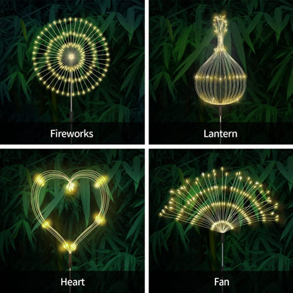 Solar Outdoor Warm White Garden Lights, 4 Pack Firework With 120 LED Starburst String 8 Modes Fairy