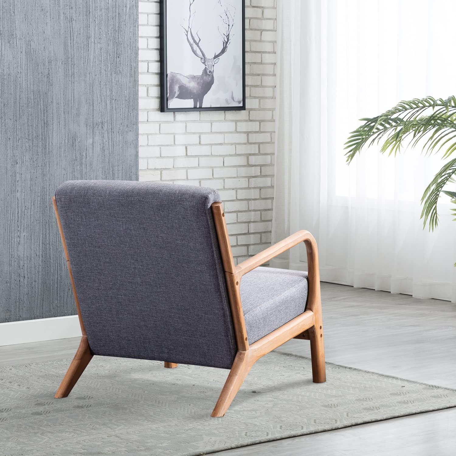 INZOY Mid-Century Modern Accent Chair Set of 2, Dark Grey Living Room Chairs with Waist Cushion