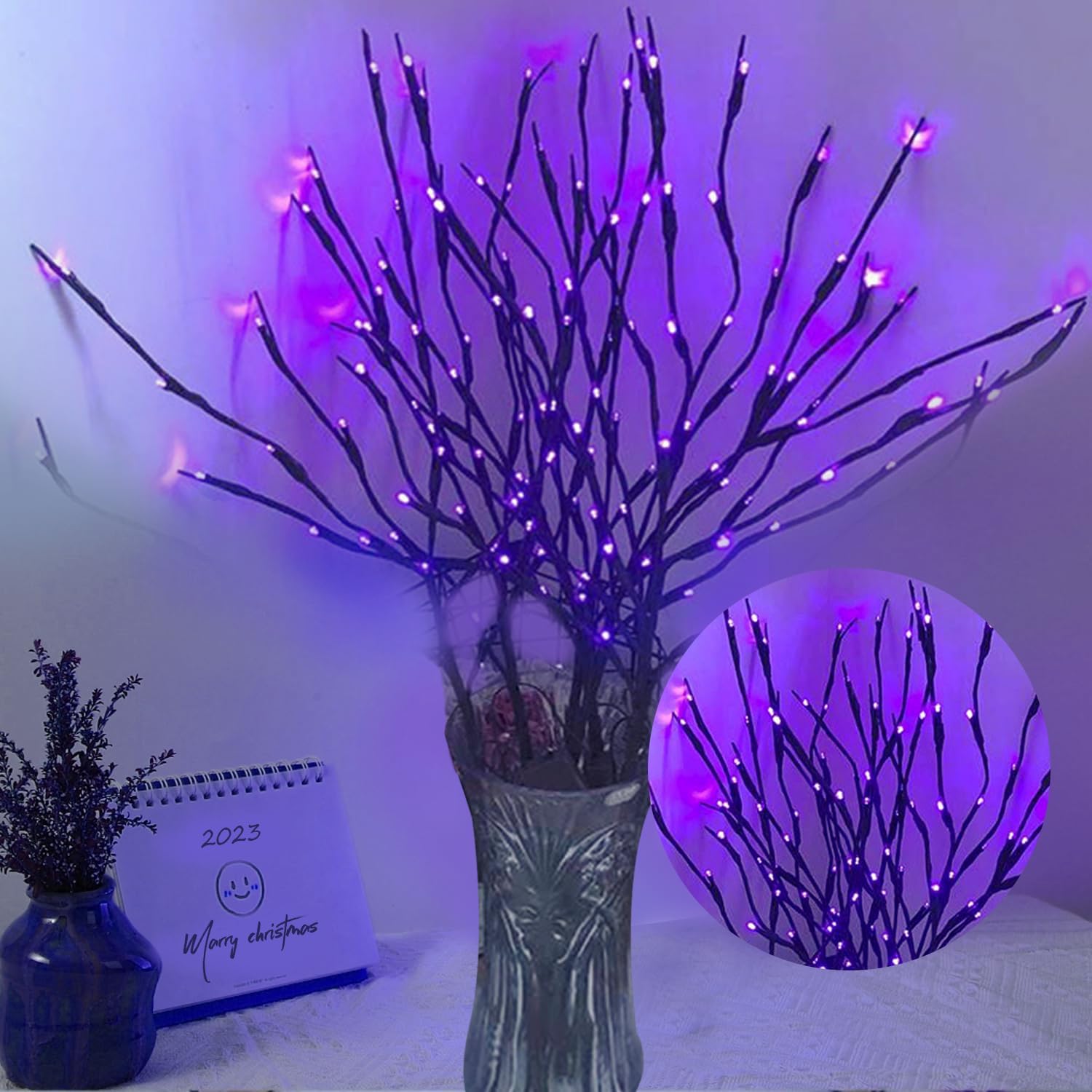 DK177 2 Pack Led Branch Light Battery Operated Lighted Branch Vase Filler Willow Tree Artificial