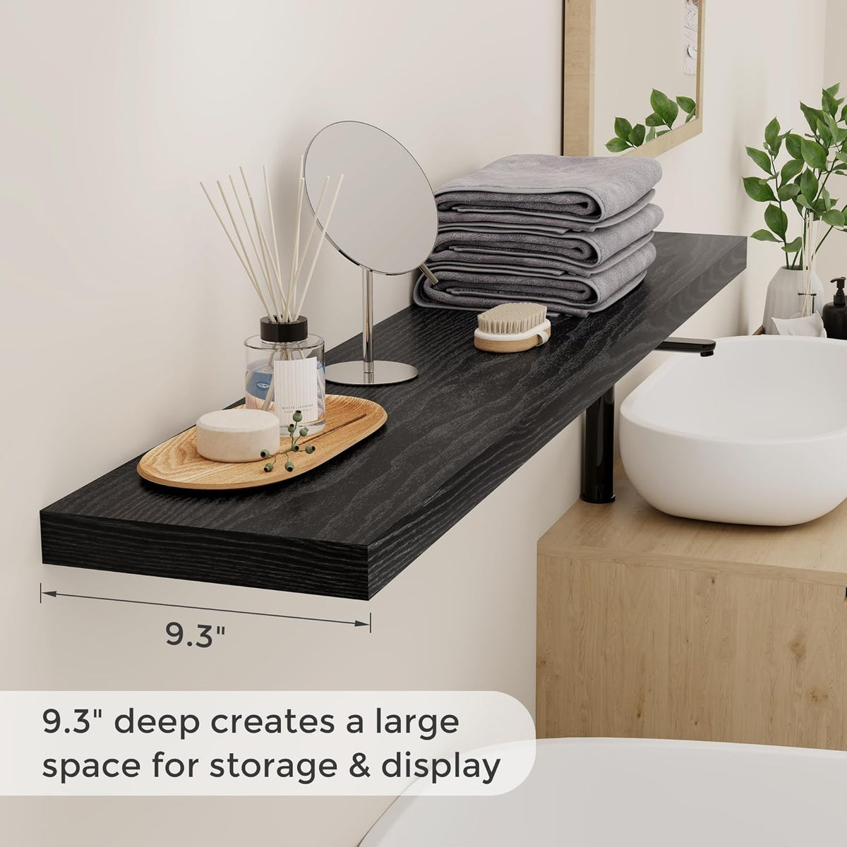 Fun Memories Floating Shelves 55 Inch Set of 2, Black 55 x 9 Wall Shelves for Home Decor Storage