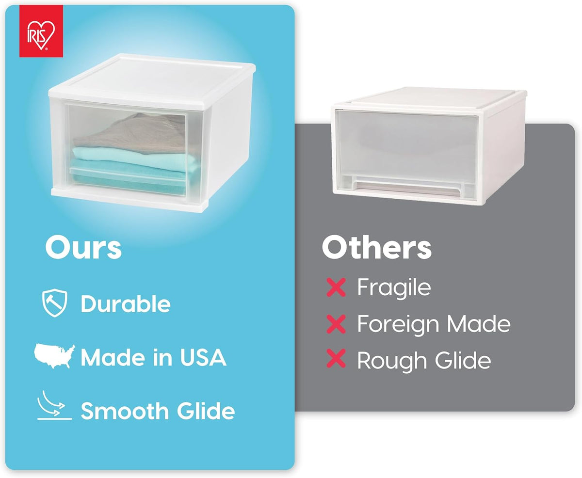 IRIS USA 17 Qt. Plastic Drawer Storage Organizer Stacking Drawers, 4-Pack, Stackable Unit with
