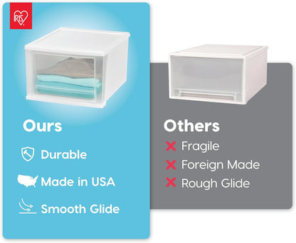 IRIS USA 17 Qt. Plastic Drawer Storage Organizer Stacking Drawers, 4-Pack, Stackable Unit with