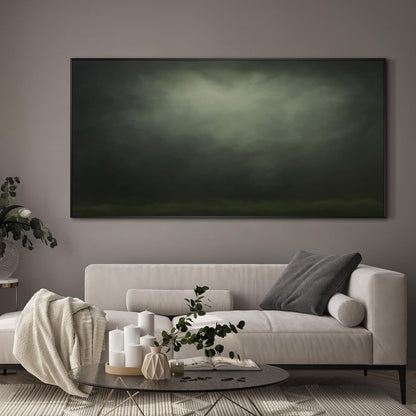 SIGNWIN 36"x72" Extra Large Framed Wall Art Moody Green Abstract Cloudscape, Minimalist Atmospheric