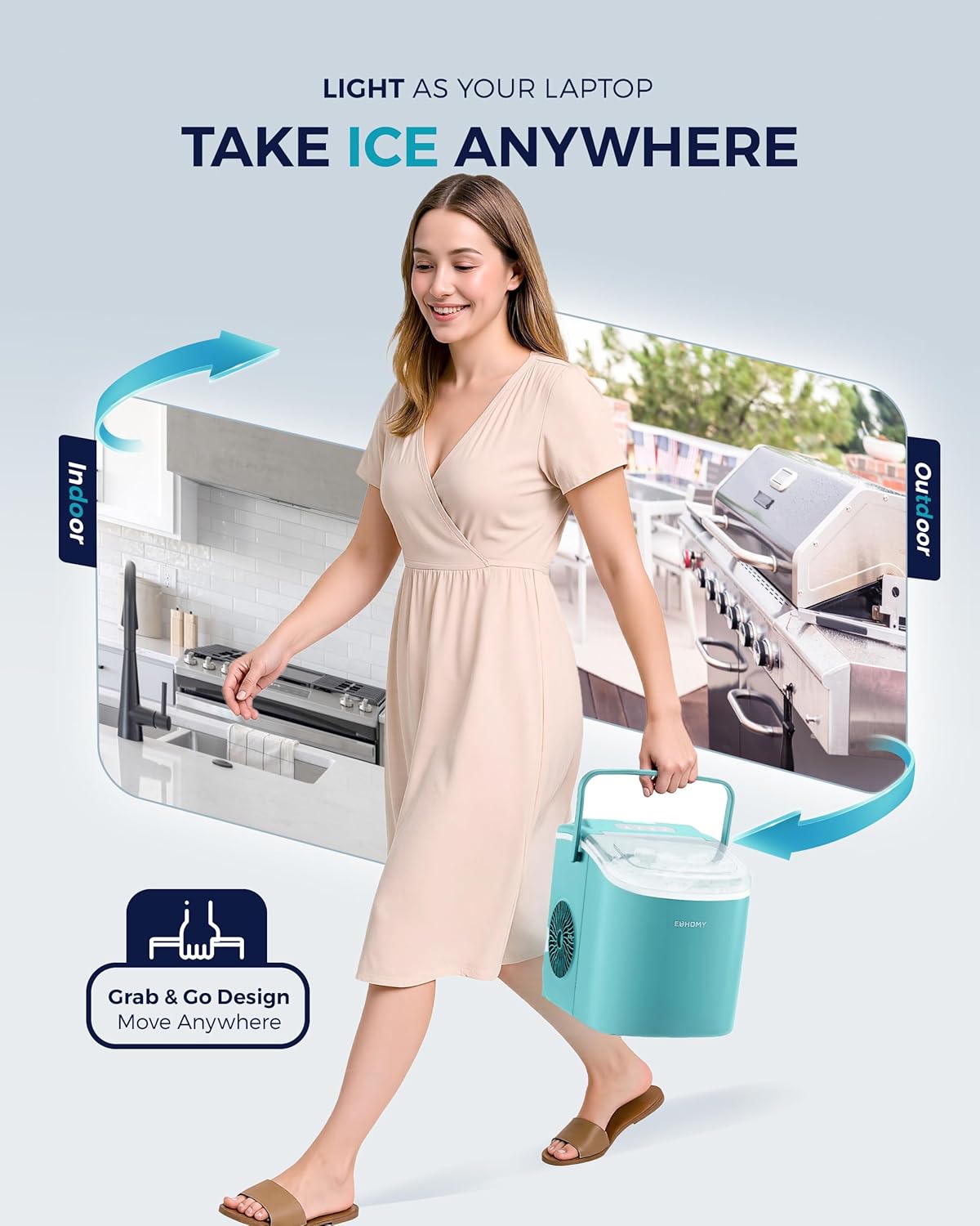 EUHOMY Countertop Ice Maker Machine with Handle, 26lbs Per Day, 9 Ice Cubes Ready in 6 Mins