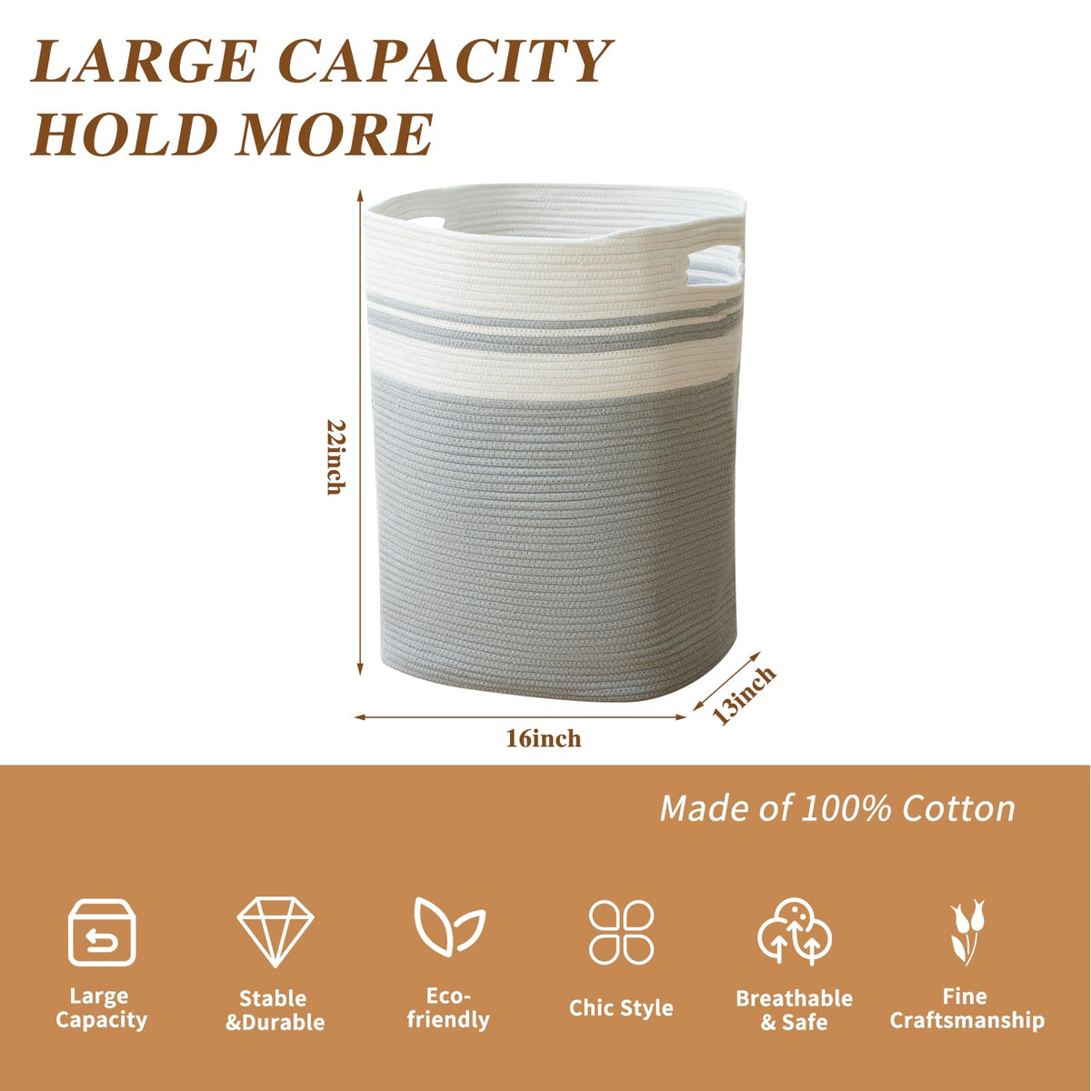 Casaphoria Woven Rope Laundry Hamper, Bin for Living Room, Storage Basket, Blanket Container, Dirty