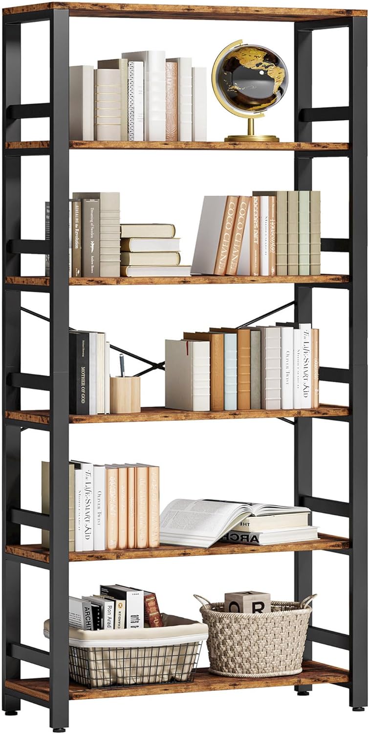 IRONCK Bookshelf, 31.5in Wide Shelf 6 Tier Bookcase, 110lbs/shelf Vintage Industrial Style