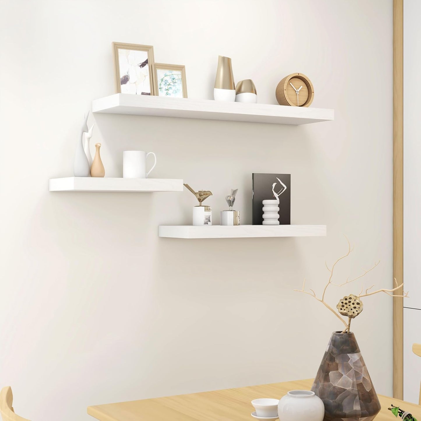 Fun Memories Deep Floating Shelves - 16" W x 9" D x 1.6" H Rustic White Wall Shelf - Wall Mounted