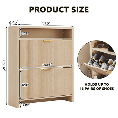 Angel Sar 31.5" Fluted Shoe Cabinet Storage for Entryway