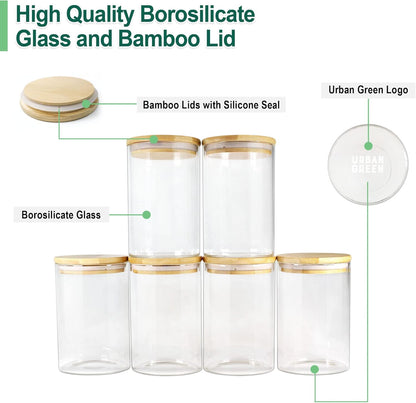 Urban Green Glass Storage Container Bamboo Lids, Glass Airtight Canisters sets, Food Jars, Pantry