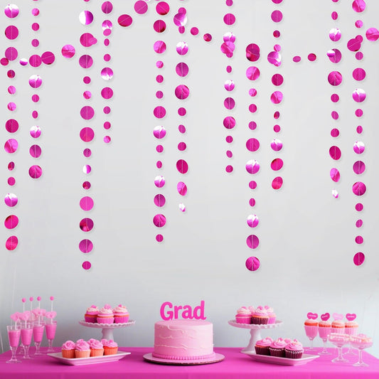 Hot Pink Party Decorations Circle Dots Garland Metallic Rose Pink Hanging Paper Polka Dots Streamer