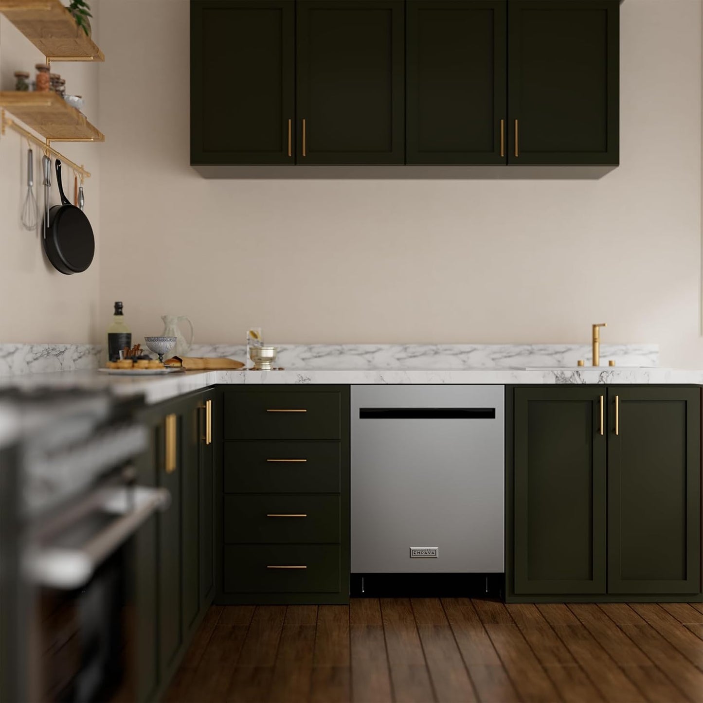 Empava 24 Inch Built-in Dishwasher, Stainless Steel Tub 15 Place Settings, 8 Wash Cycles, Top