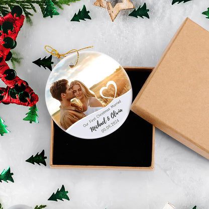 Our First Christmas Married Ornament, Personalized Photo Christmas Ornament 2025 for Newlyweds