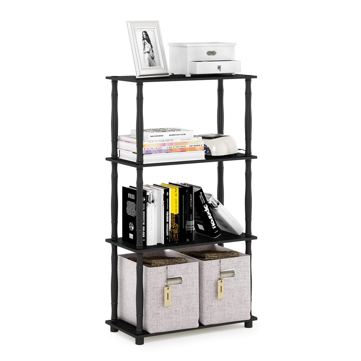 Furinno TURN-N-TUBE Storage Shelves, 4-Tier Book Shelf, Corner Shelf, Toolless Open Shelves