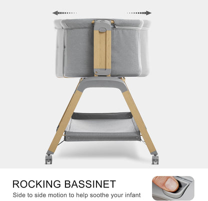 3 in 1 Baby Bassinet, Rocking Bassinets with Comfy Mattress and Wheels, Adjustable Height Bassinet