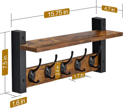Sorbus Coat Hooks Wall Mount with Shelf – 16 Inch Coat Rack Wall Mount with 5 Heavy Duty Hooks
