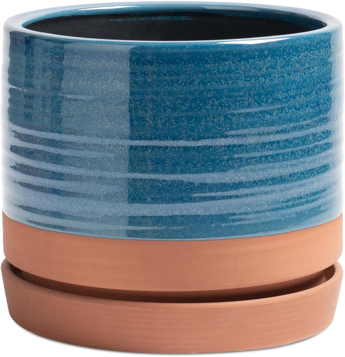 8 Inch Pots for Plants, Ceramic Planter Pot with Drainage Hole & Saucer, Indoor/Outdoor Cylinder
