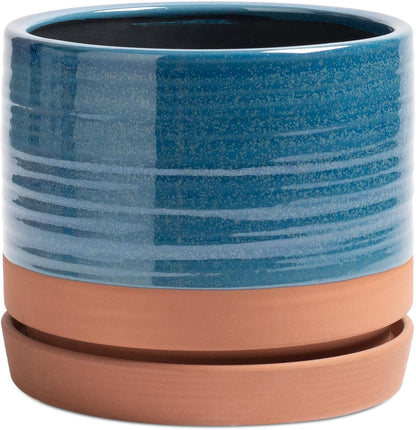 8 Inch Pots for Plants, Ceramic Planter Pot with Drainage Hole & Saucer, Indoor/Outdoor Cylinder