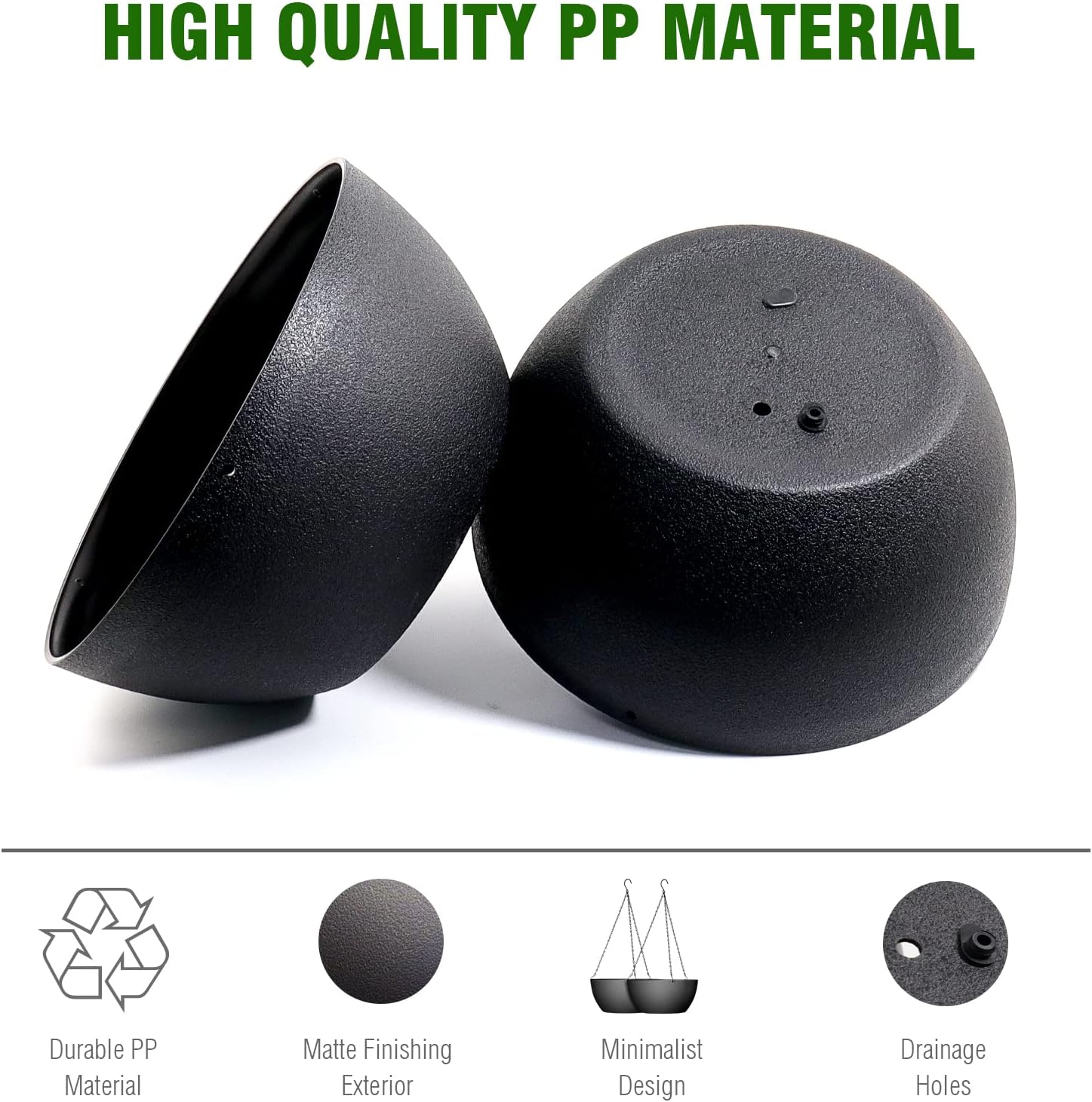 10 inch Hanging Planters for Outdoor Indoor Plants with Drainage Holes and Chain, 2 Pack Round