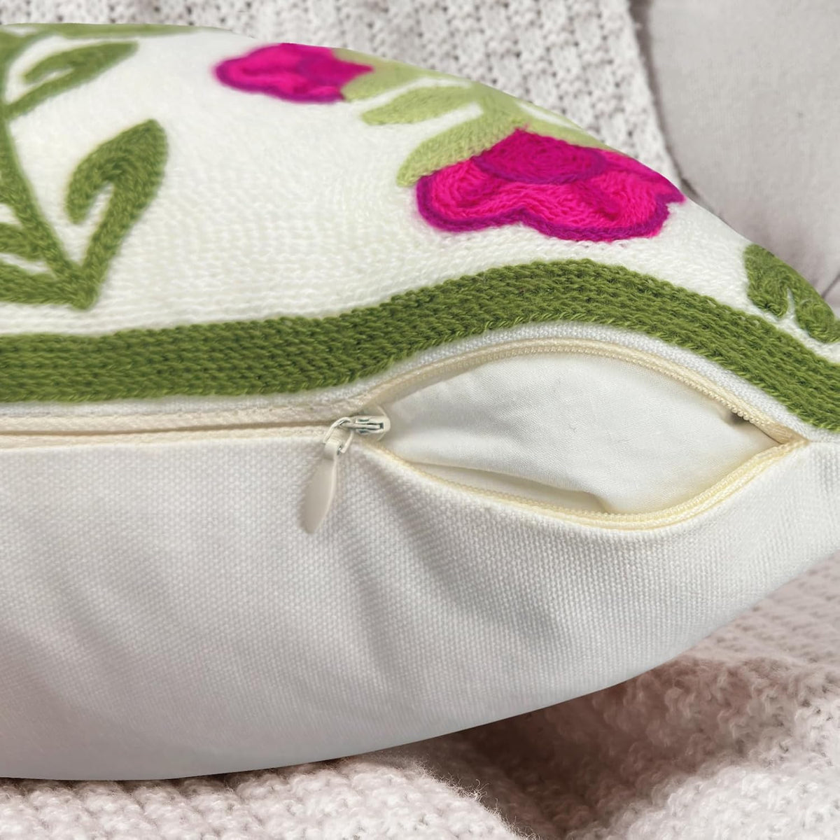Alysheer Flower Embroidered Summer Decorative Lumbar Throw Pillow Cover 12"x 20", Farmhouse Cottage
