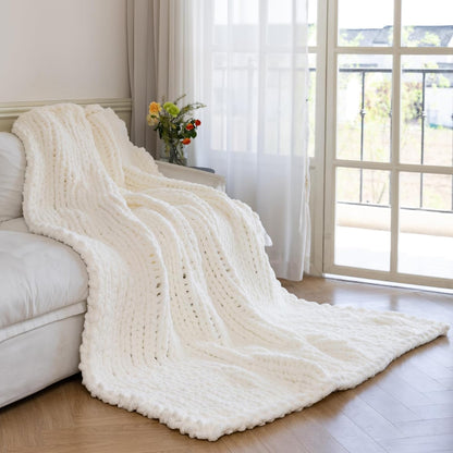 Chunky Knit Blanket - Luxury Soft Cozy Extra Large Size (80 * 90) Throw Blanket,100% Woven Blanket