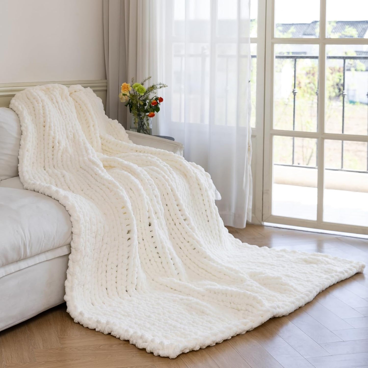Chunky Knit Blanket - Luxury Soft Cozy 60 * 80 Throw Blanket,100% Woven Blanket Rope Knot Throw