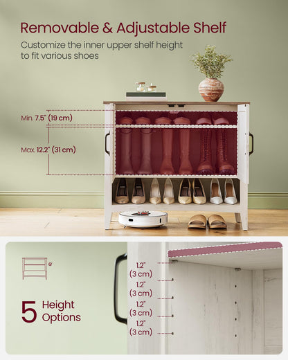 VASAGLE LIRY Collection - Shoe Cabinet, 3-Tier Shoe Storage Organiser, Traditional American Style