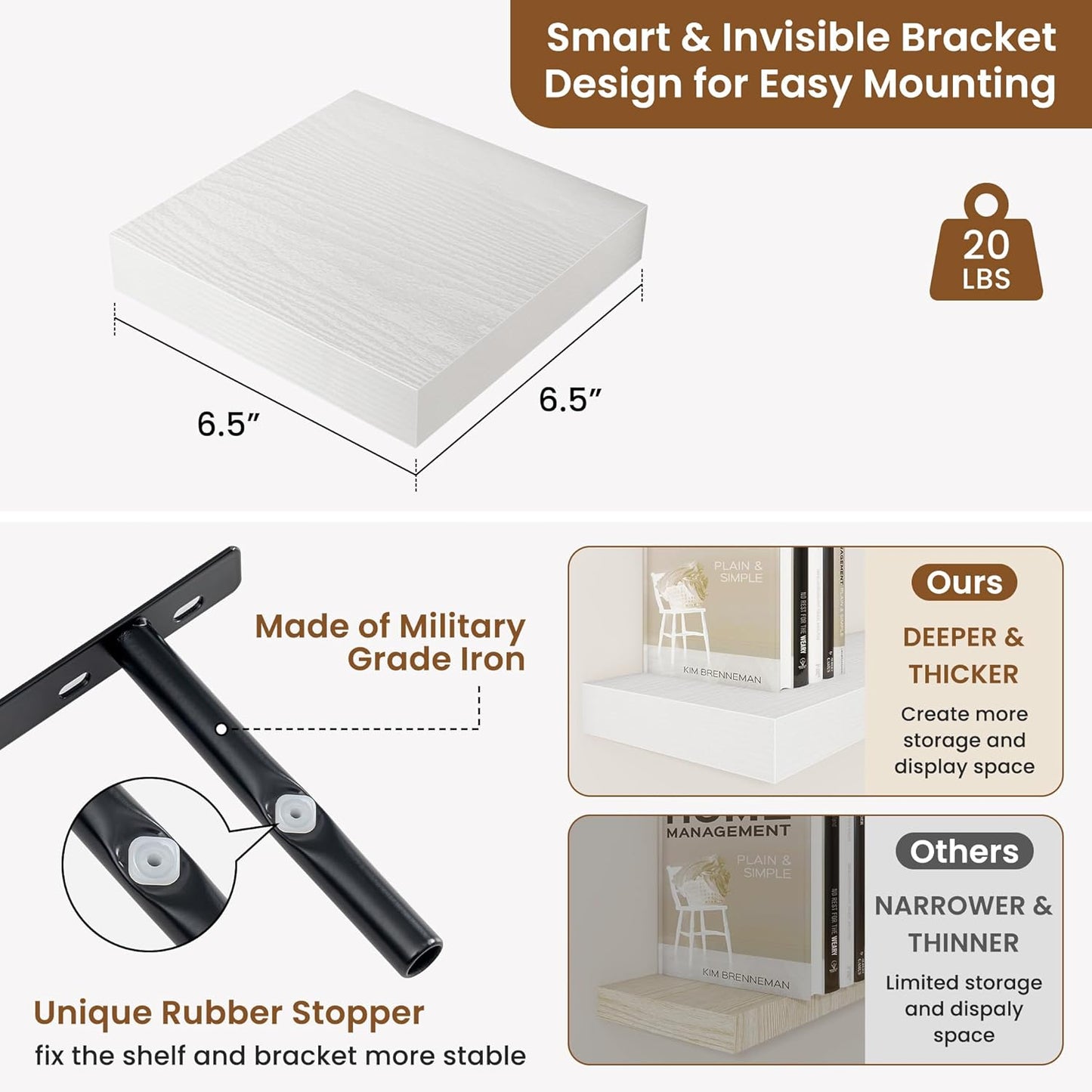 fuqing Floating Shelves for Wall, Bathroom Shelf Wall Mounted for Storage, Shelves with Invisible