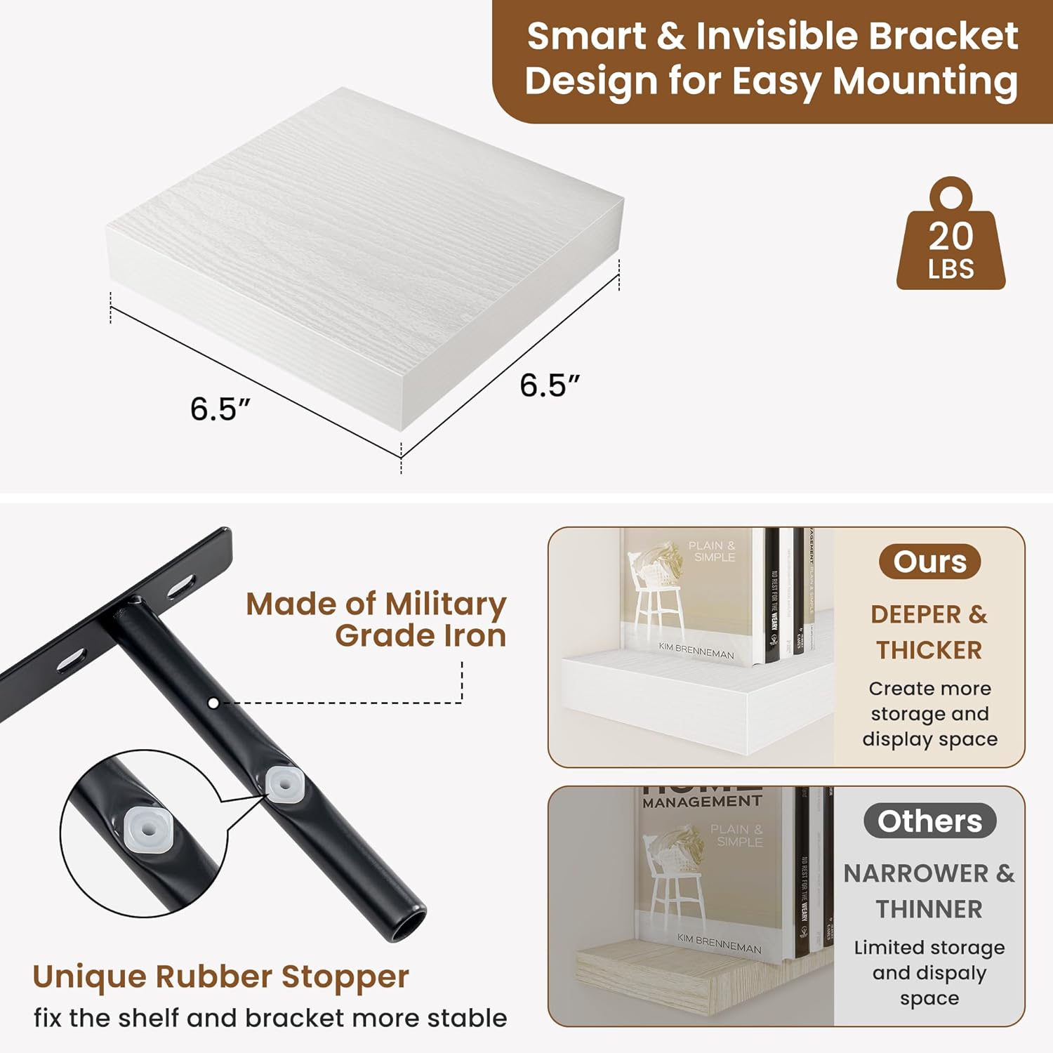 fuqing Floating Shelves for Wall, Bathroom Shelf Wall Mounted for Storage, Shelves with Invisible