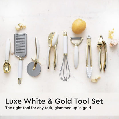 White and Gold Kitchen Utensils Set - 23-Piece Gold Kitchen Accessories Include Measuring Cups and