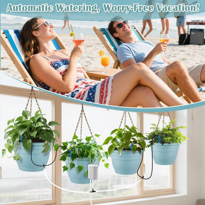 Hanging Planters 10 Inch, 4 Pcs Flower Pots Automatic Watering System Set, Self Watering Hanging