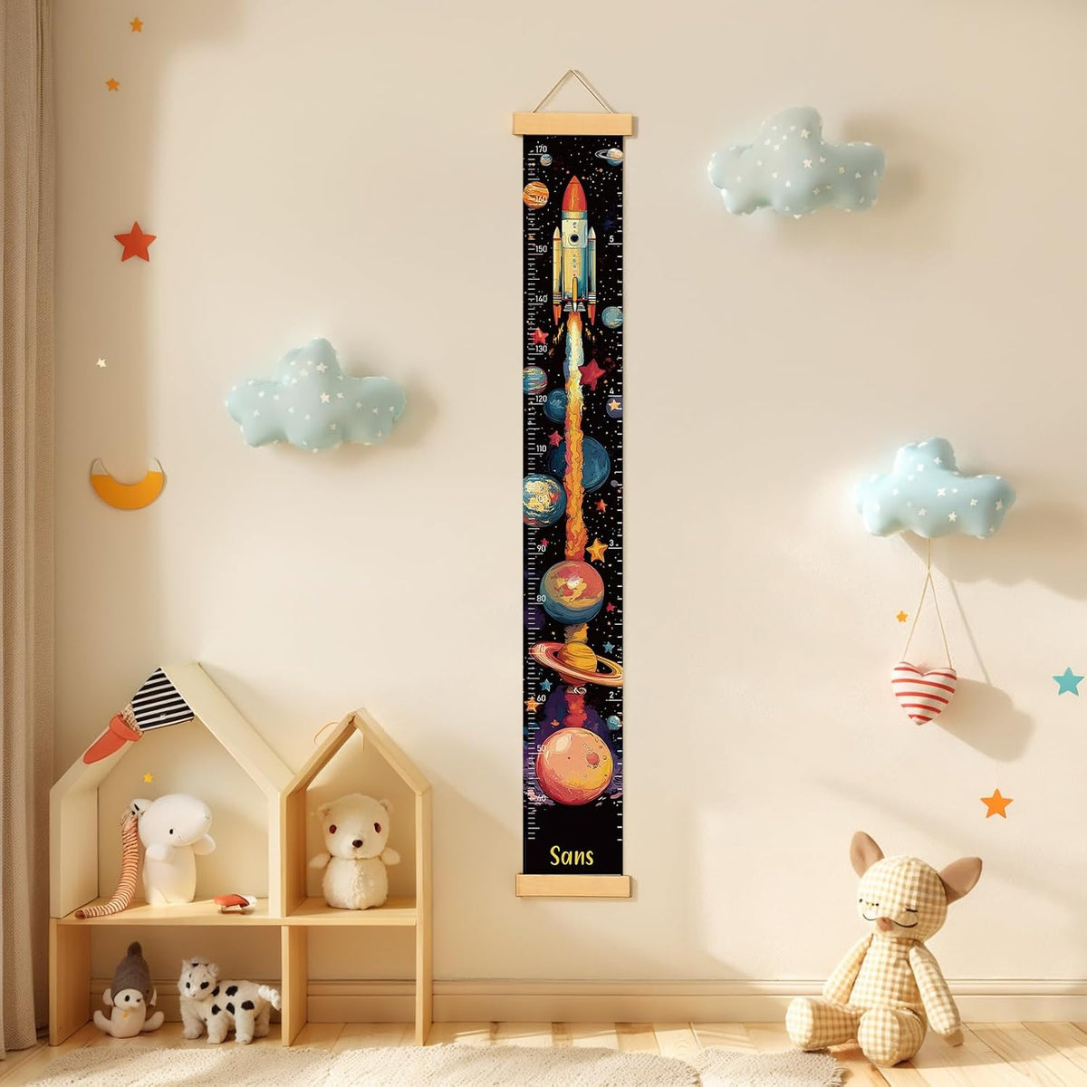 Personalized Name Growth Chart Wall Decor for Kids – Canvas Removable Height Chart Measuring Ruler