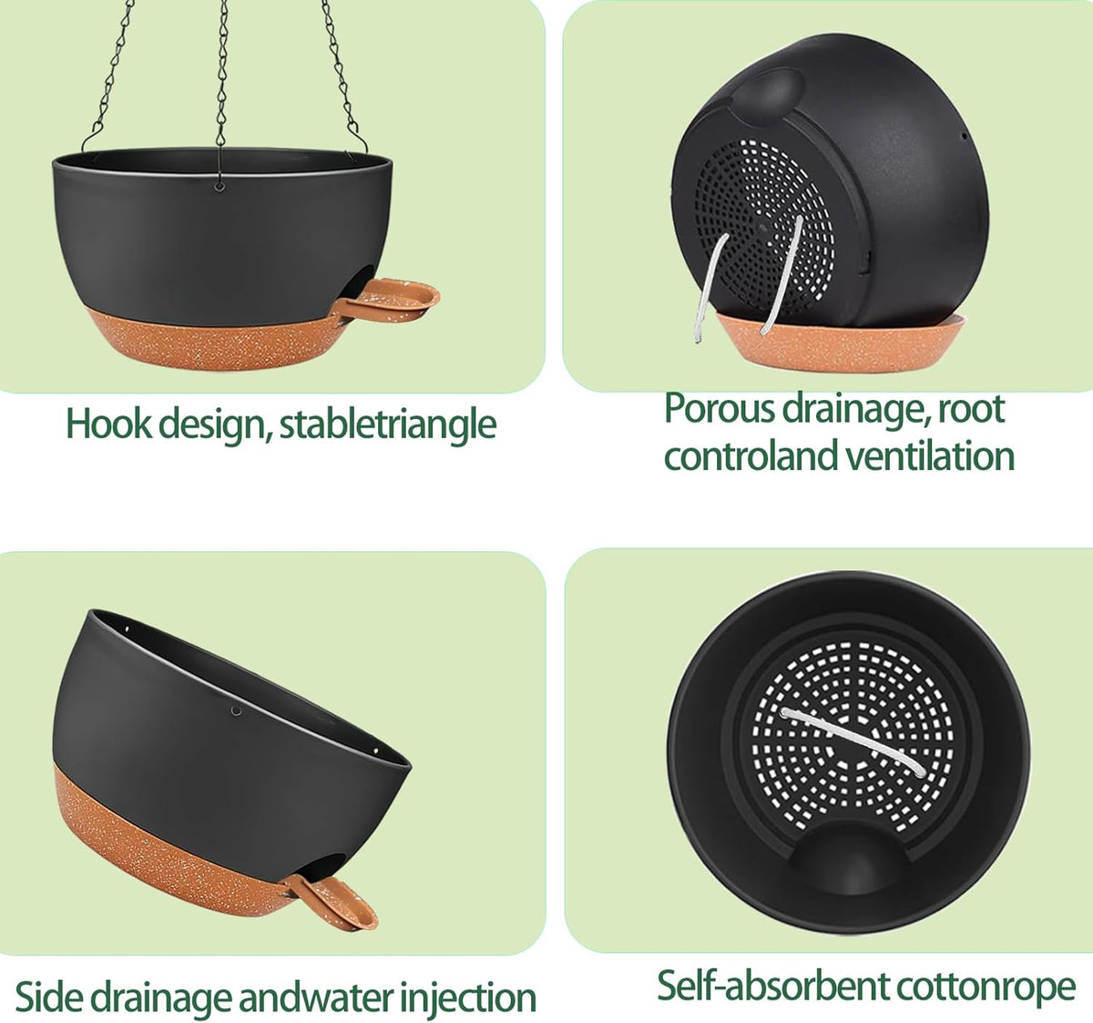 2 Pack Hanging Planters for Indoor Outdoor Plants, 12 Inch Self Watering Hanging Pot with Drainage