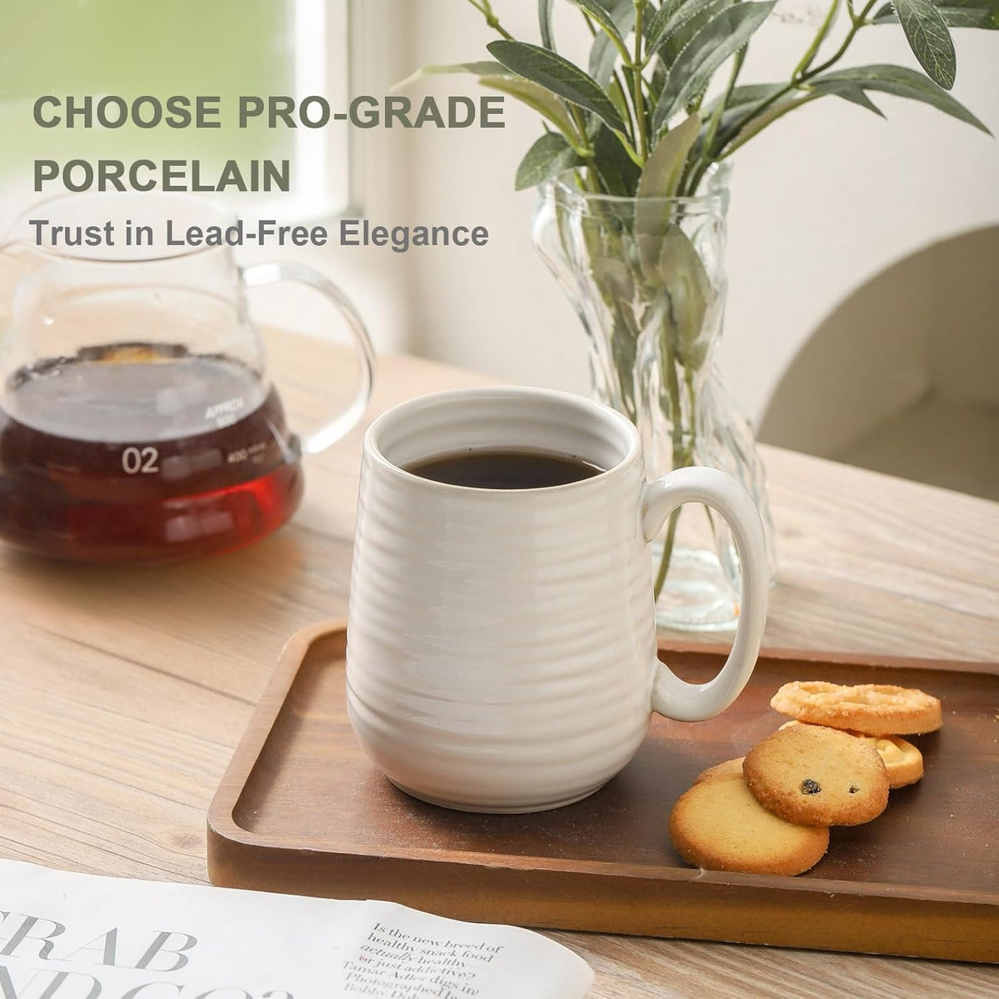 Hasense Coffee Mugs Set of 6, Ceramic Coffee Cups with Handle for Home Office, 12 Ounce Tea Cup for