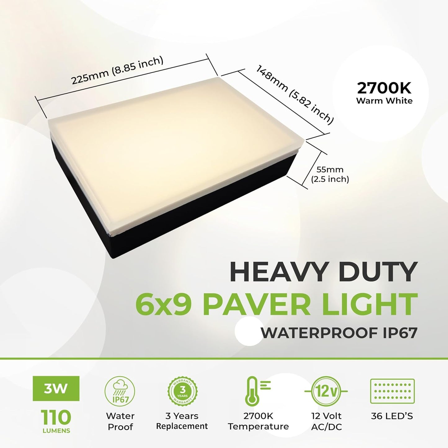LUMENGY Paver Light 6X9 Inch (5.82 x 8.85 inches) 2700K, Brick Lighting for Pavers, Driveways