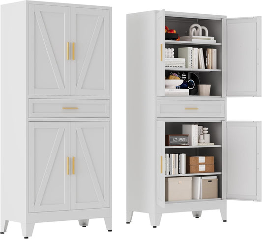 71 "Farmhouse Metal Filing Cabinet with a Drawer and 4 Adjustable Shelves, with 4 Large barn Door