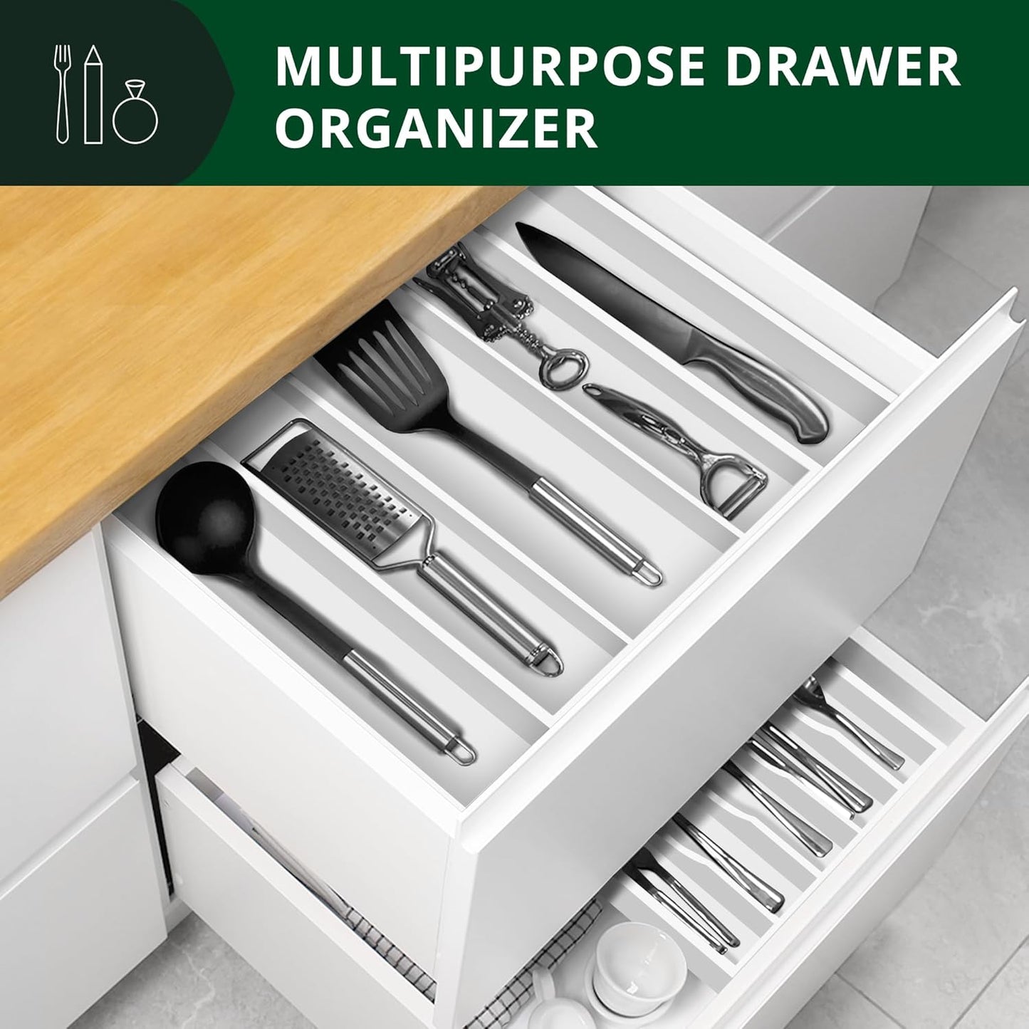 ROYAL CRAFT WOOD Luxury Bamboo Kitchen Drawer Organizer - Silverware Organizer - Utensil Holder and