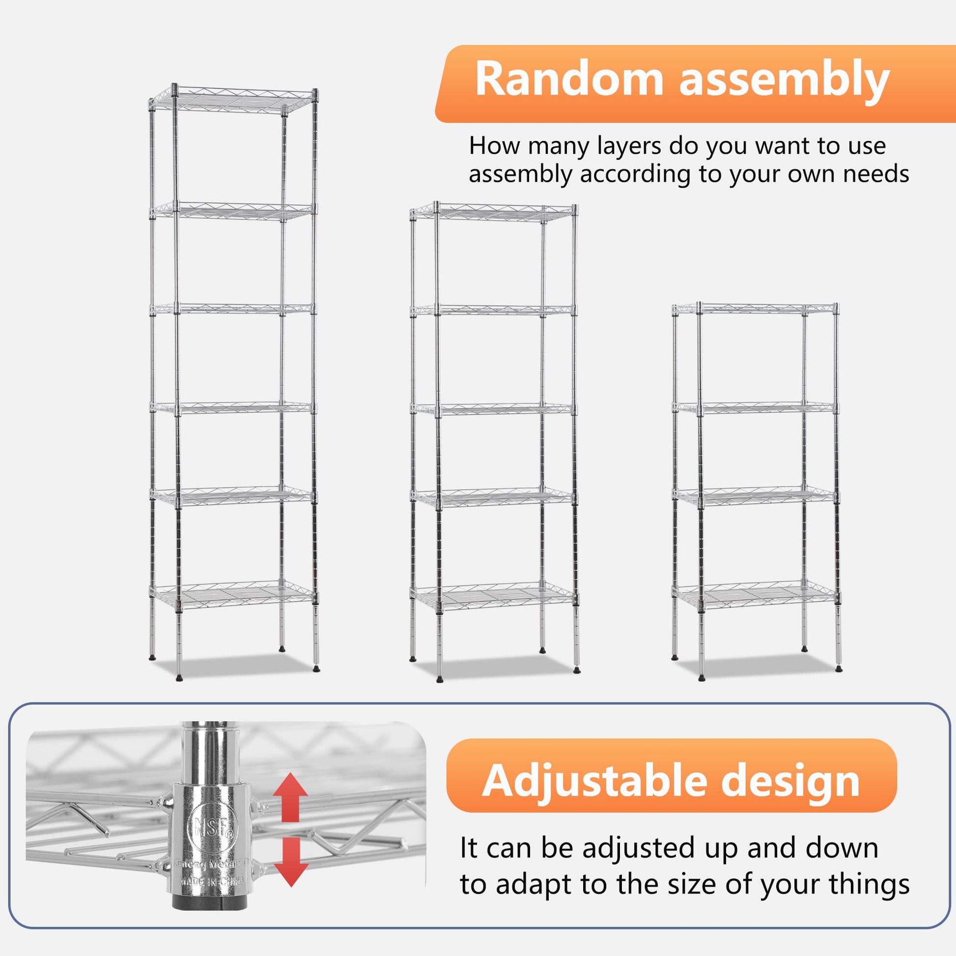 FDW 6 Tier Wire Shelving 17L x 12W x 64H Pantry Shelves Storage Rack Shelving Units Adjustable
