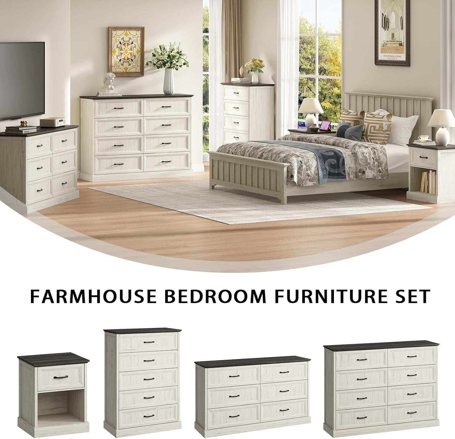 CARPETNAL Farmhouse 8 Drawer Dresser for Bedroom, 55" Wide Modern White Dresser TV Stand with Large