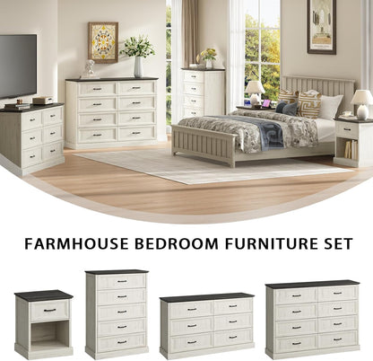 CARPETNAL Farmhouse 8 Drawer Dresser for Bedroom, 55" Wide Modern White Dresser TV Stand with Large
