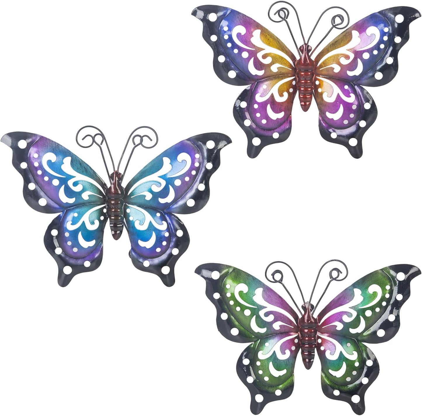 3 Pack Metal Butterfly Wall Art Outdoor Decor, Butterflies Spring Wall Sculpture Hanging Metal Wall