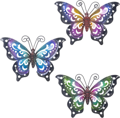 3 Pack Metal Butterfly Wall Art Outdoor Decor, Butterflies Spring Wall Sculpture Hanging Metal Wall