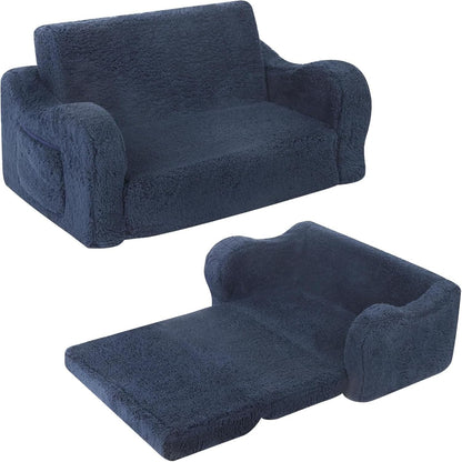 Kids Extra Wide Chairs for Toddler, 2-in-1 Toddler Soft Sherpa Couch Fold Out, Convertible Sofa to