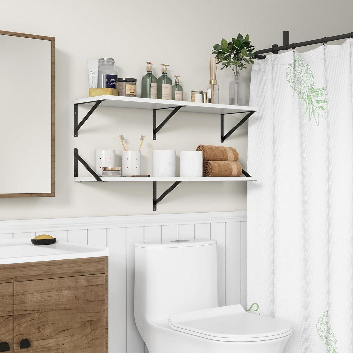 36"W x 10"D Floating Shelves, 10 Inch Deep White Floating Shelves, Farmhouse Rustic Deep Wall
