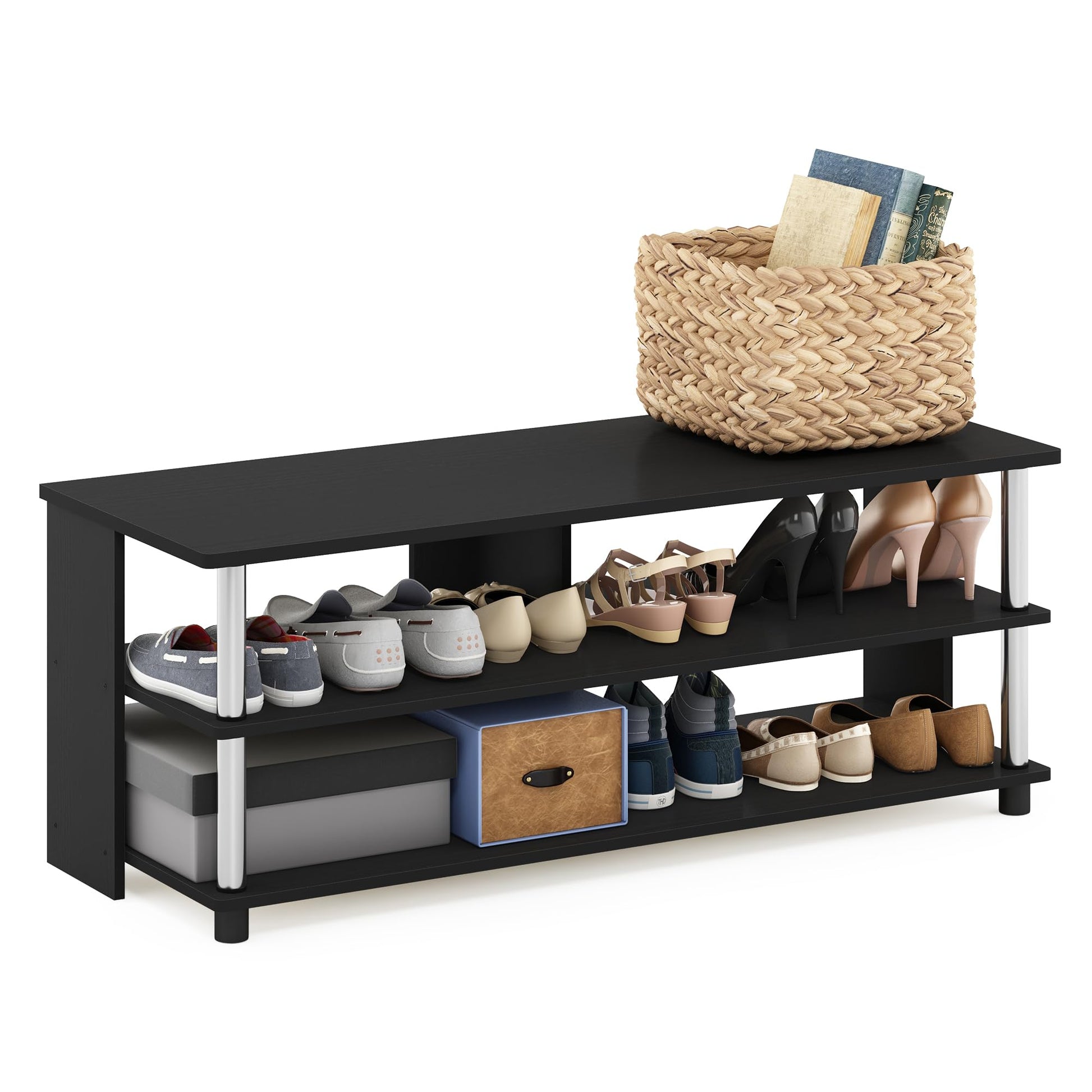 Furinno Turn-N-Tube Shoe Rack, 3-Tier Shoe Organizer, Compact Shoe Storage with Open Shelves and