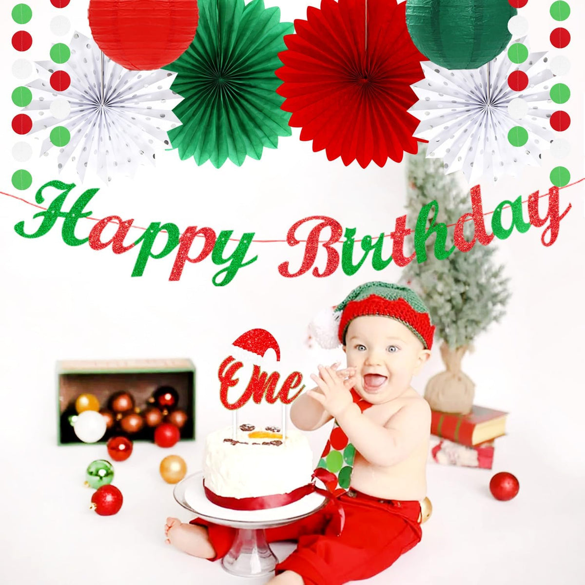 Red White Green Mexican Christmas Birthday Party-Decorations - 21pcs Happy Banner,Paper Lanterns