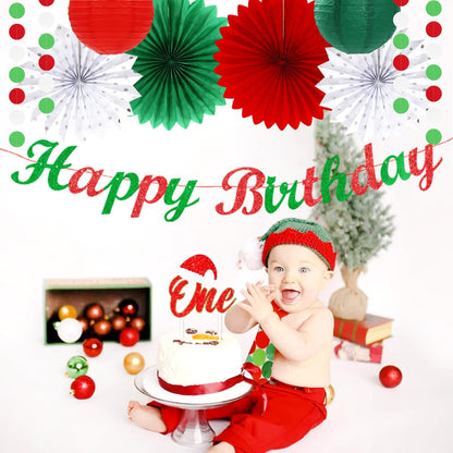 Red White Green Mexican Christmas Birthday Party-Decorations - 21pcs Happy Banner,Paper Lanterns