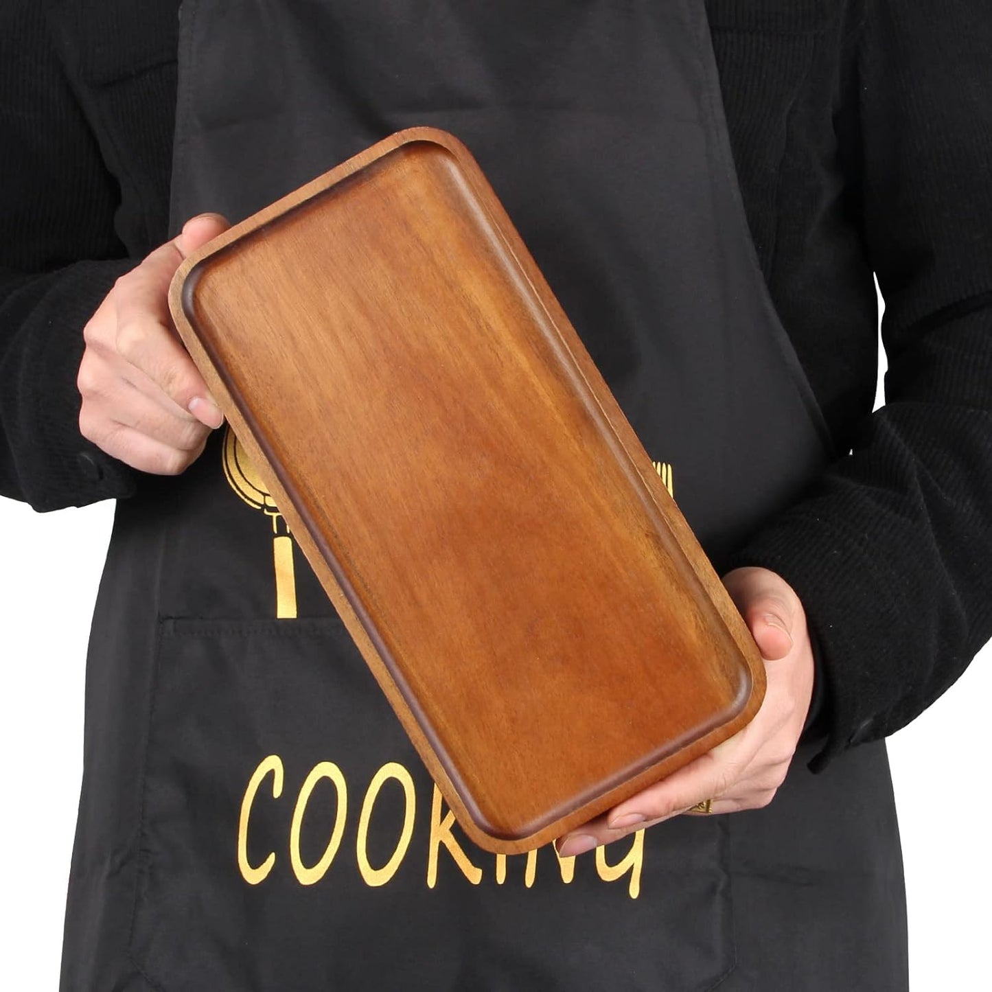 Medium Acacia Wood Serving Trays Long Charcuterie Boards Wood Snack Platter Rectangular Cookie